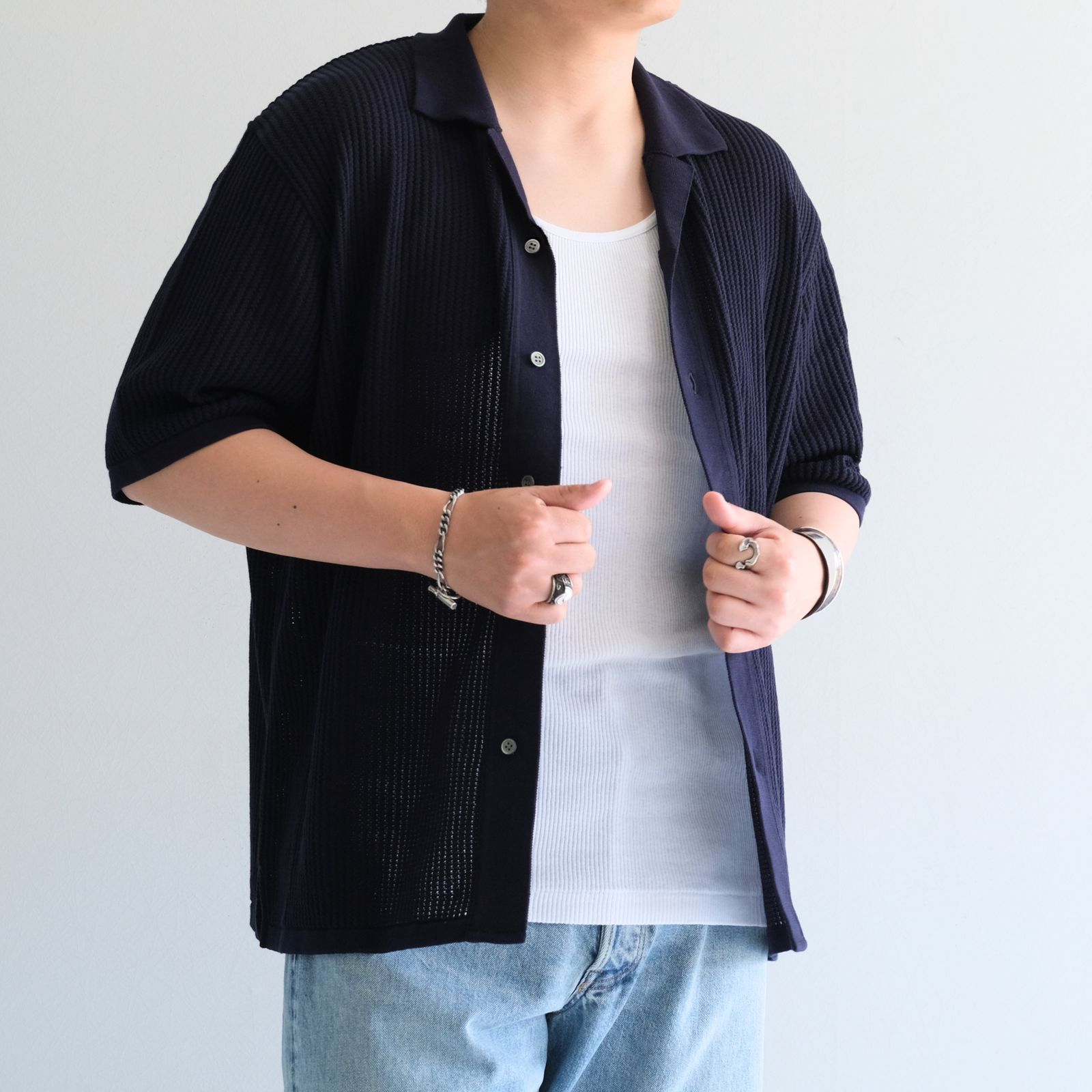 COTTON SUKASHI KNIT S/T / （NAVY）