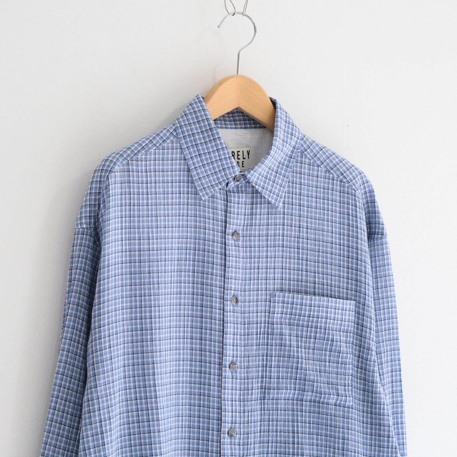 PREMIUM RONACHECK WRINKLE OVER SIZED SHIRTS / シャツ / LIGHT SKY BLUE