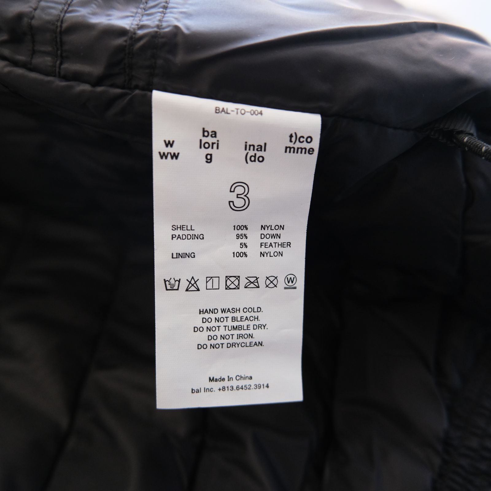 BAL / TAION STAND COLLAR DOWN JACKET / ダウンジャケット / ジャケット / コラボレーション / BLACK