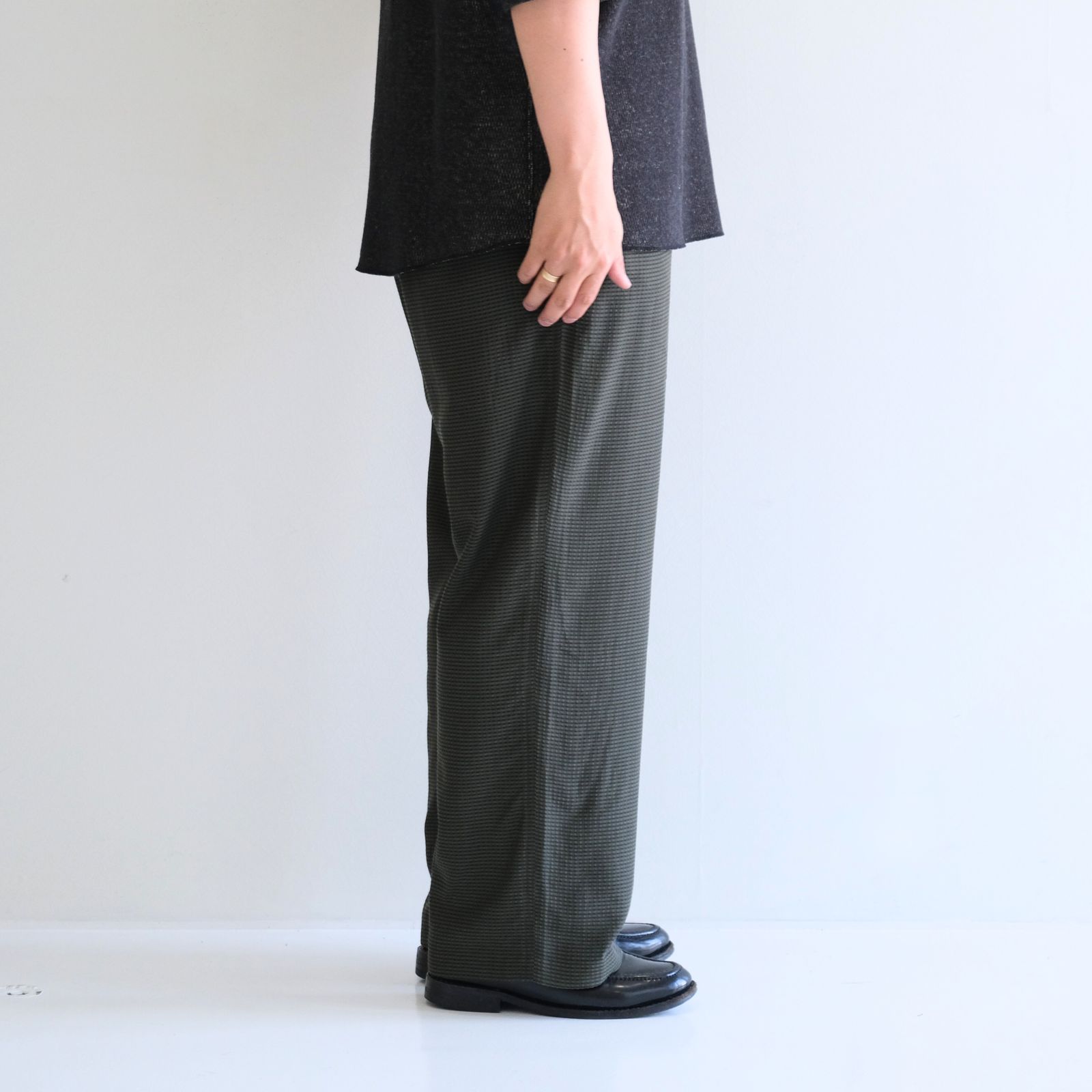 SHEER WESTERN EASY TROUSERS - Gingham check Indian fabric - / パンツ / OLIVE