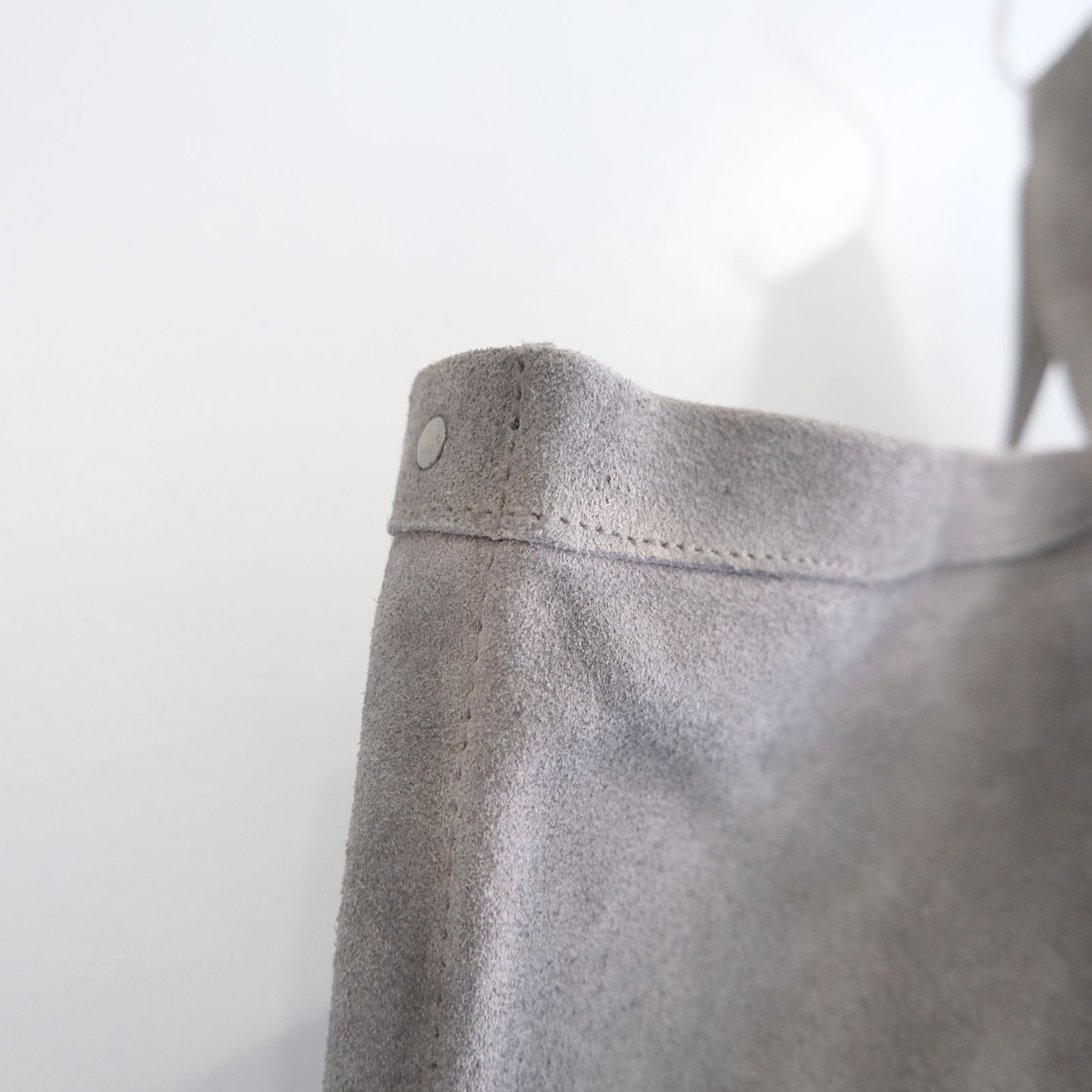 LEATHER TOTE BAG  - Cow split leather -（Gray）