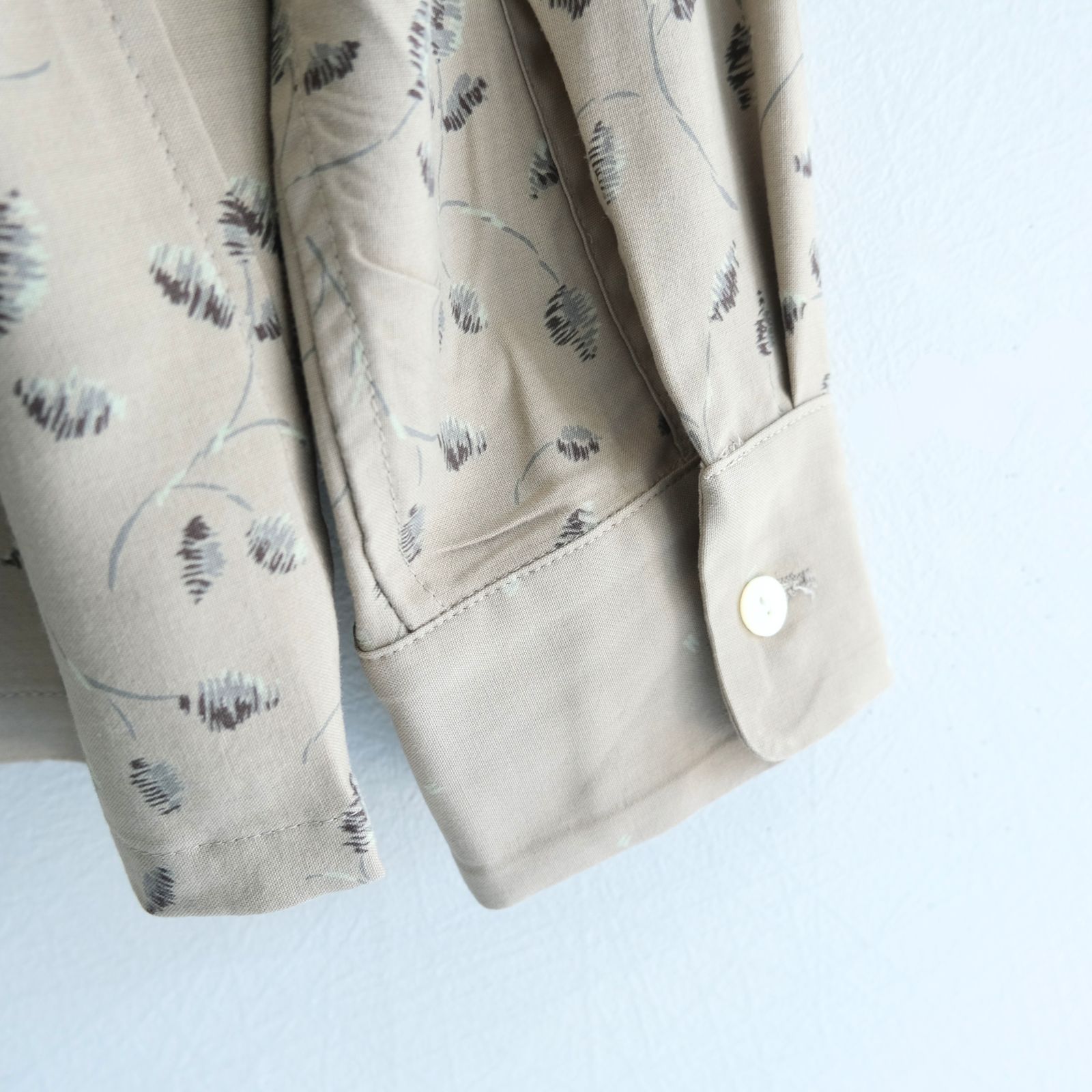 OPEN COLLAR SHIRTS  - Botanical print -（Gray Khaki）