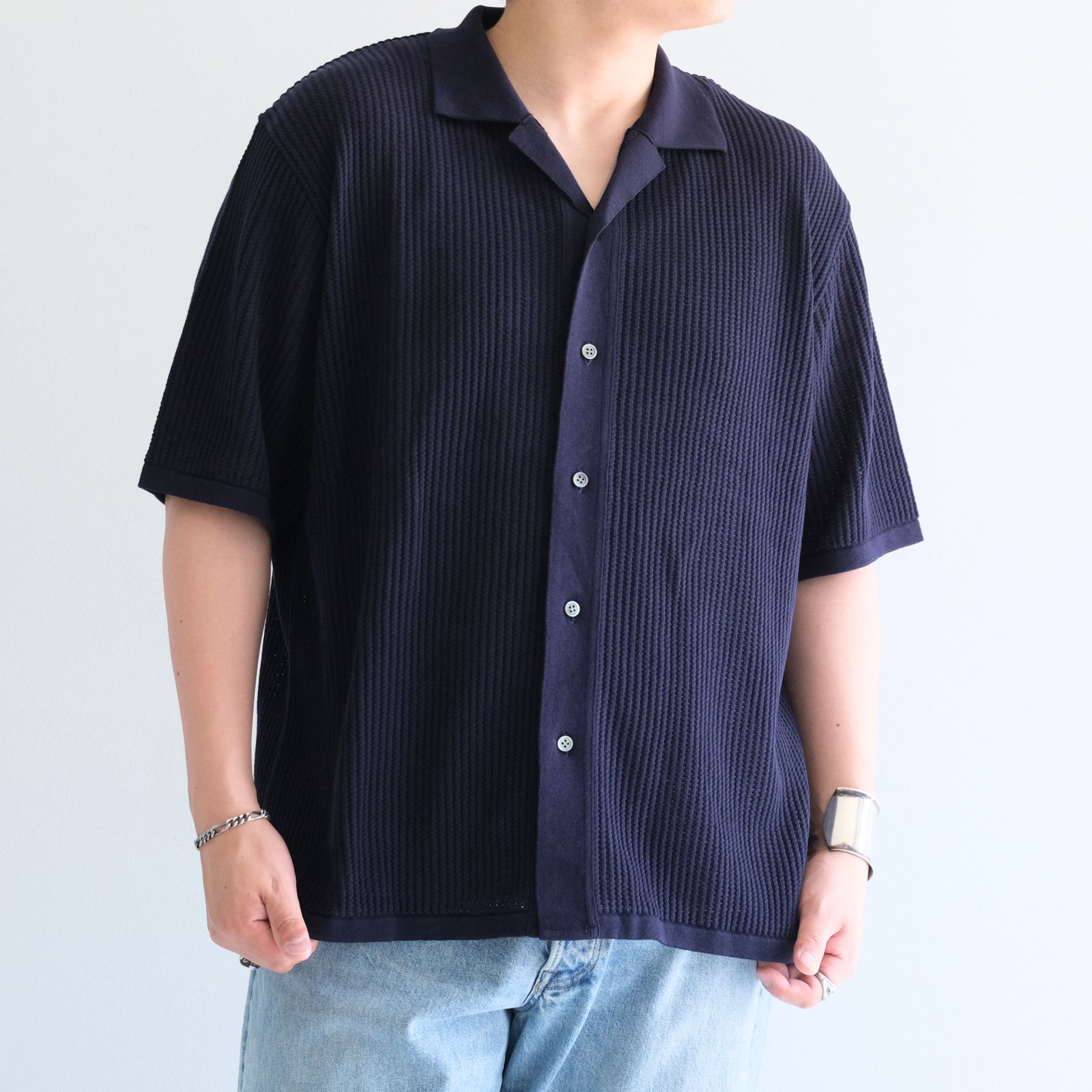 COTTON SUKASHI KNIT S/T / （NAVY）
