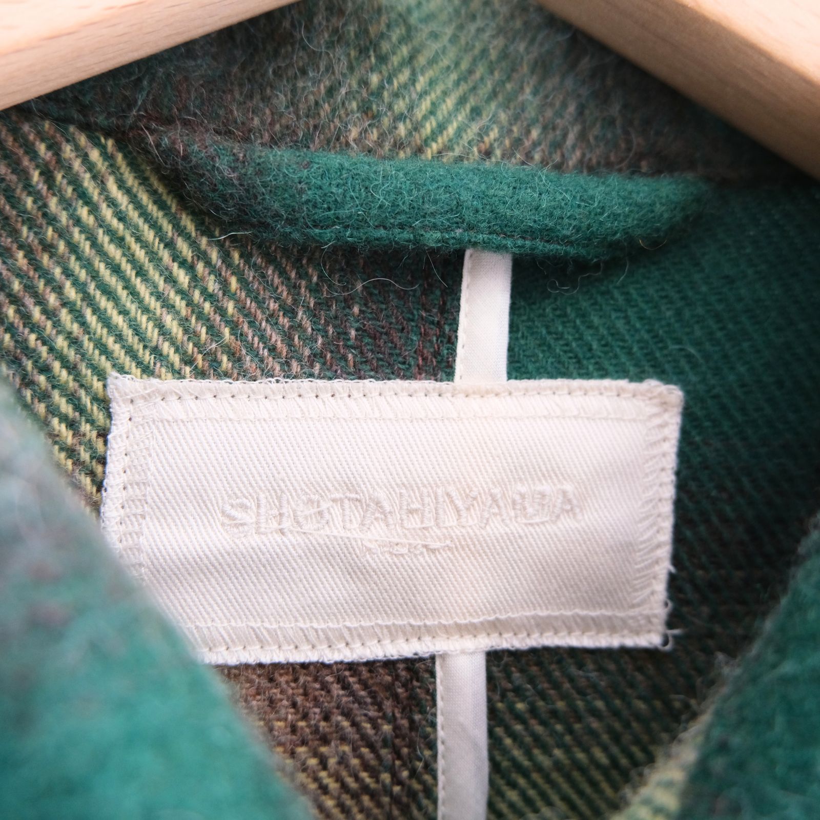 【残り1点】SHAGGY WOOL CHECK SAFARI JACKET（GREEN）
