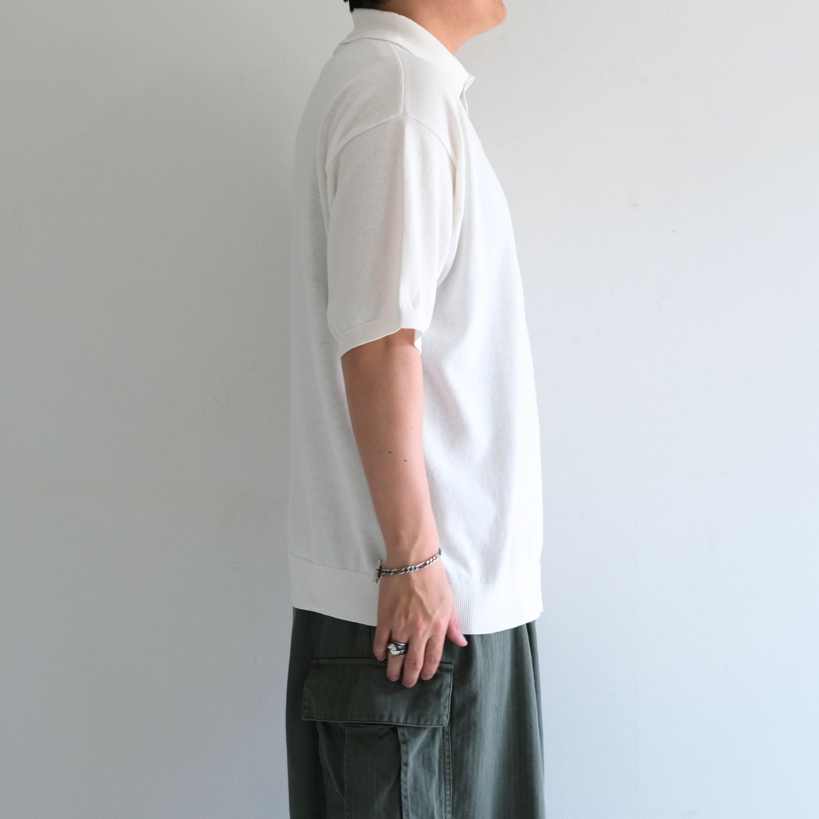 Knitted Polo Shirt /  ニット ポロ シャツ（WHITE）