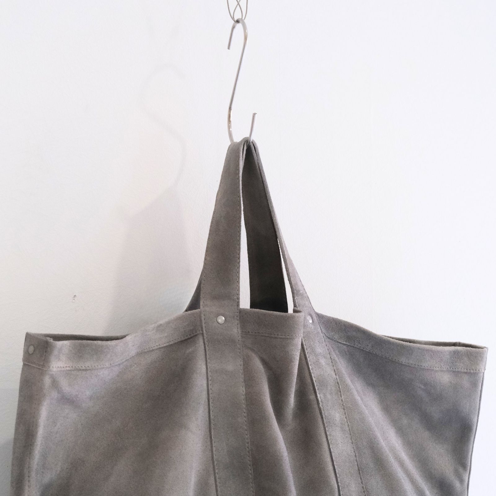 LEATHER TOTE BAG  - Cow split leather -（Gray）