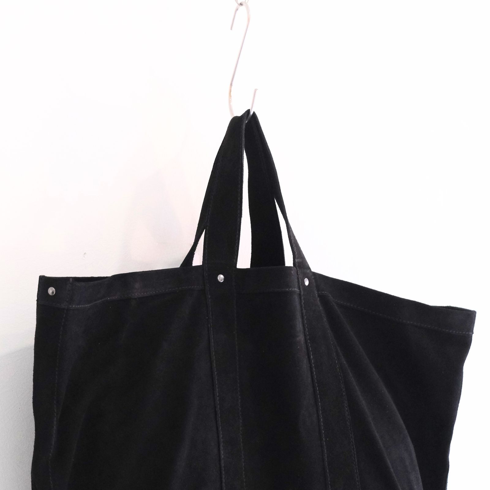 LEATHER TOTE BAG  - Cow split leather -（Black）