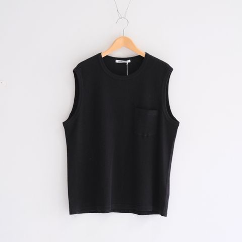 WRAP AROUND SLEEVELESS POCKET TEE ‐Recycle supima waffle‐ / ラップアラウンドスリーブレスポケットTEE ‐リサイクルスーピマワッフル‐（Black）