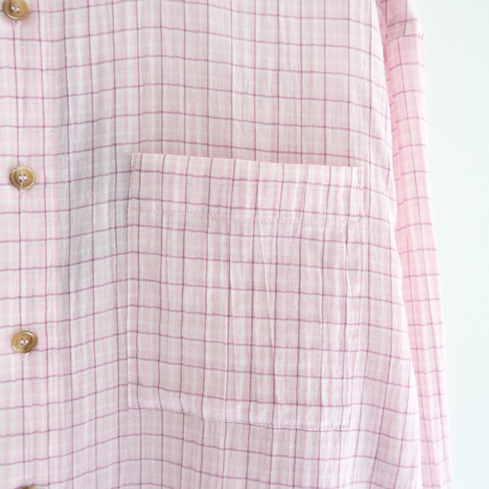 PREMIUM RONACHECK WRINKLE OVER SIZED SHIRTS / シャツ / LEMONADE PINK