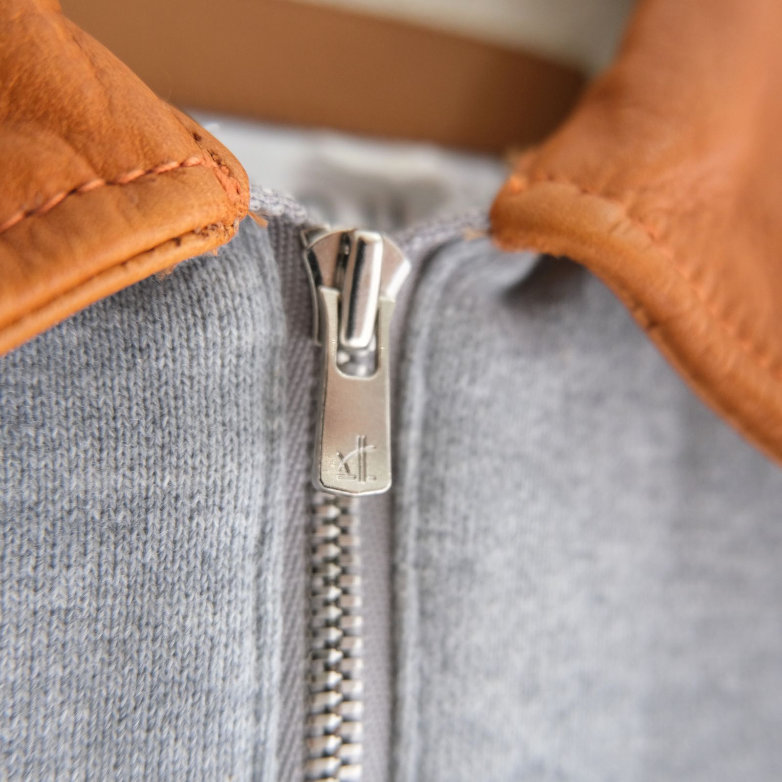 "BROTHERS" Leather × Original Supima Aging Cotton Sweat / ハーフジップ / スウェット / レザー / M.GRAY