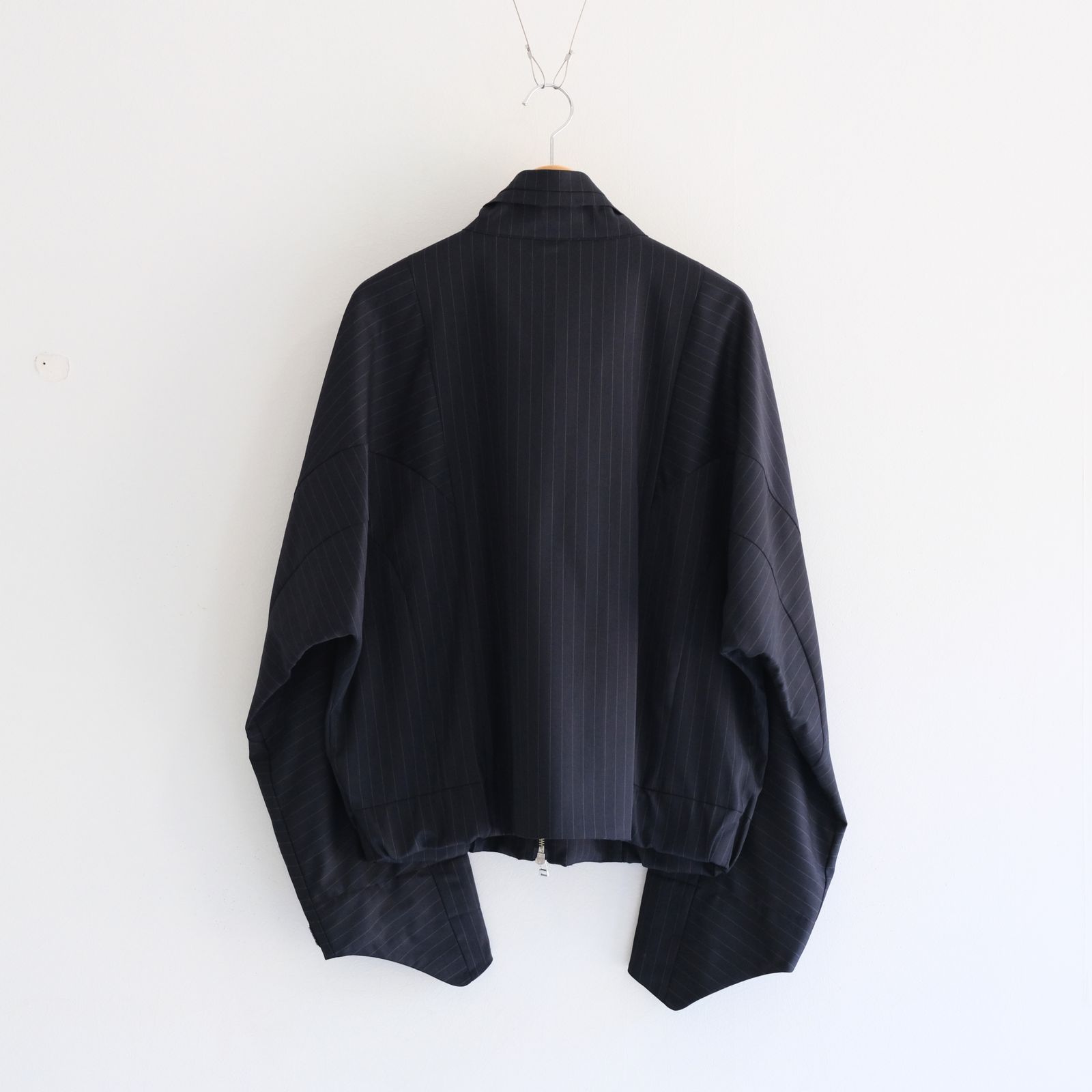 Merino Wool Stand Collar Blouson / メリノウール スタンドカラー ブルゾン（NAVY STRIPE）