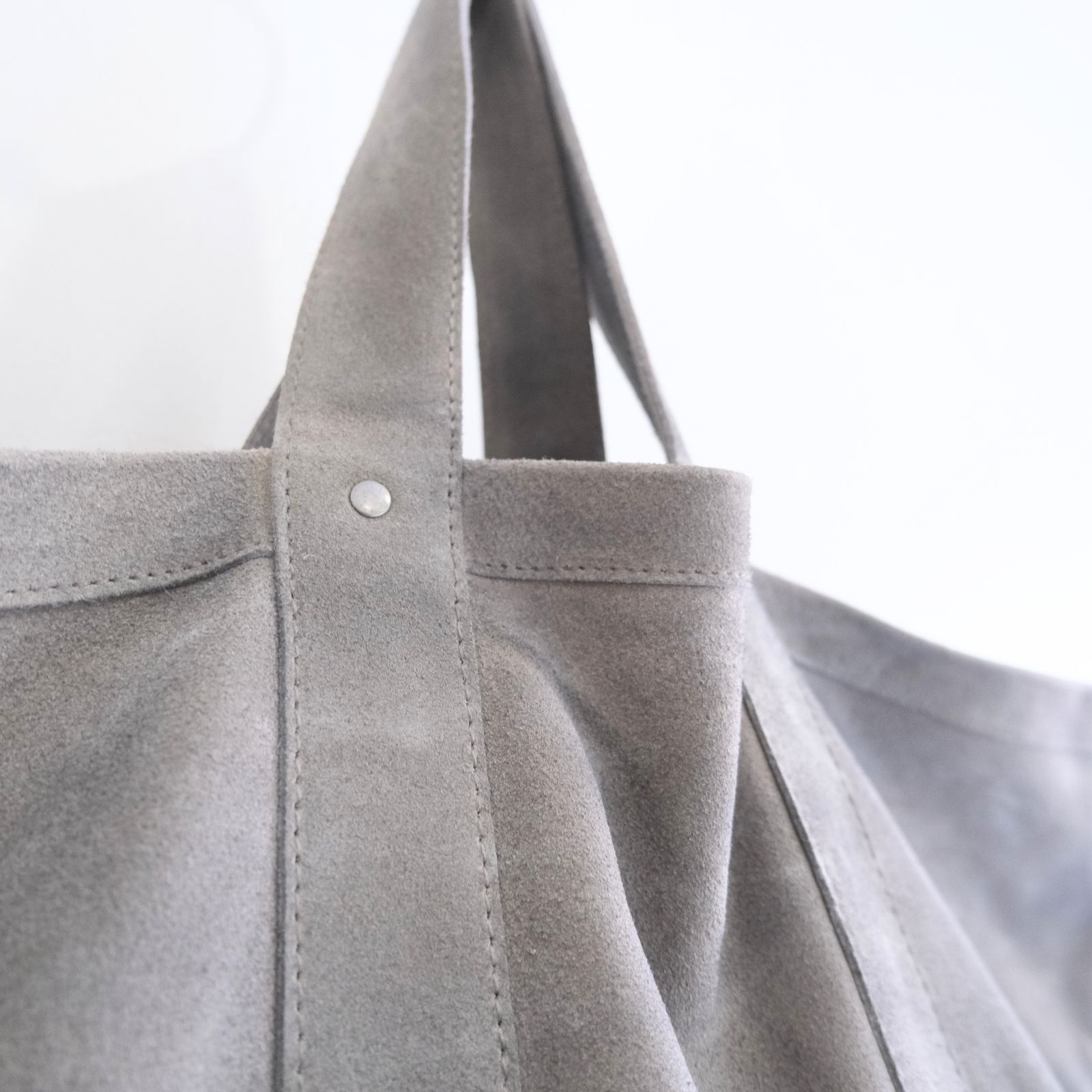 LEATHER TOTE BAG  - Cow split leather -（Gray）