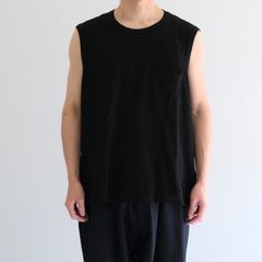WRAP AROUND SLEEVELESS POCKET TEE ‐Recycle supima waffle‐ / ラップアラウンドスリーブレスポケットTEE ‐リサイクルスーピマワッフル‐（Black）
