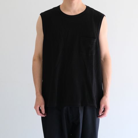 【残り1点】WRAP AROUND SLEEVELESS POCKET TEE ‐Recycle supima waffle‐ / ラップアラウンドスリーブレスポケットTEE ‐リサイクルスーピマワッフル‐（Black）