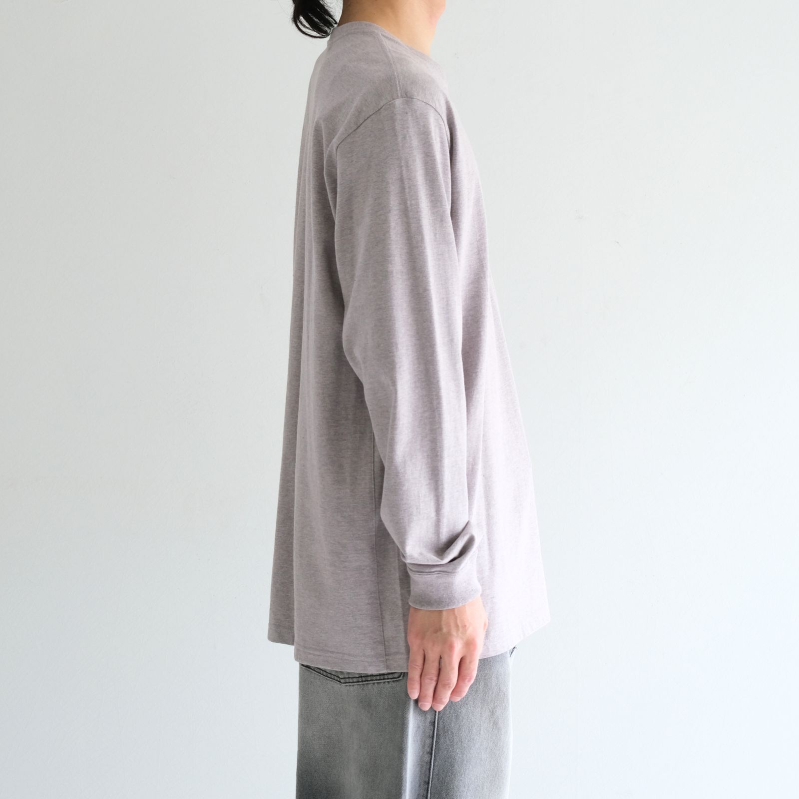 【残り1点】WRAP AROUND POCKET TEE L/S - Raffy plainstitch - / ラップアラウンドポケットT L/S - ラフィープレーンステッチ -（Pink）