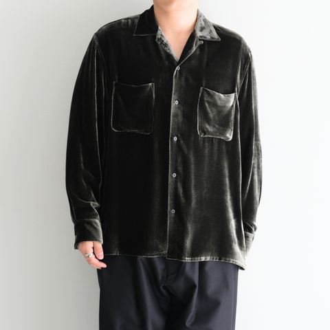 VELVET OPEN COLLAR SHIRTS ‐Silk Rayon‐ / シャツ / 開襟シャツ / シルク / レーヨン / ベルベット / Black