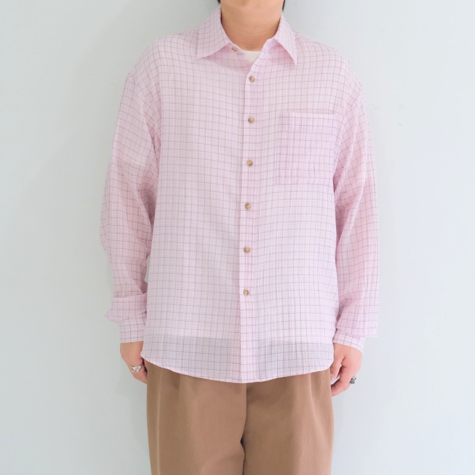PREMIUM RONACHECK WRINKLE OVER SIZED SHIRTS / プレミアム ロナチェック リンクル オーバーサイズ シャツ（LEMONADE PINK）