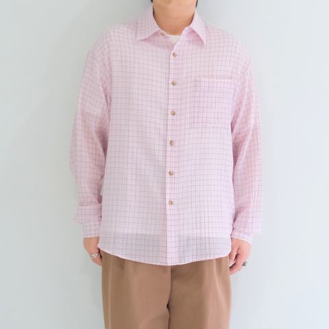 PREMIUM RONACHECK WRINKLE OVER SIZED SHIRTS / シャツ / LEMONADE PINK