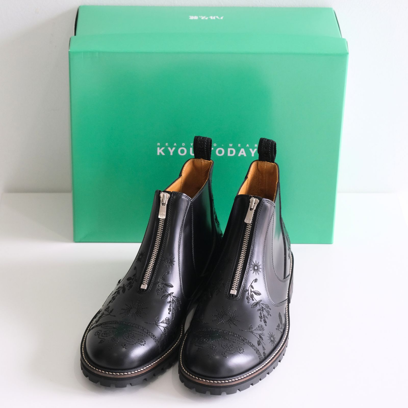 "HUNTER" Embroidered Front-zip Hunting Boots by HARUTA（BLACK）