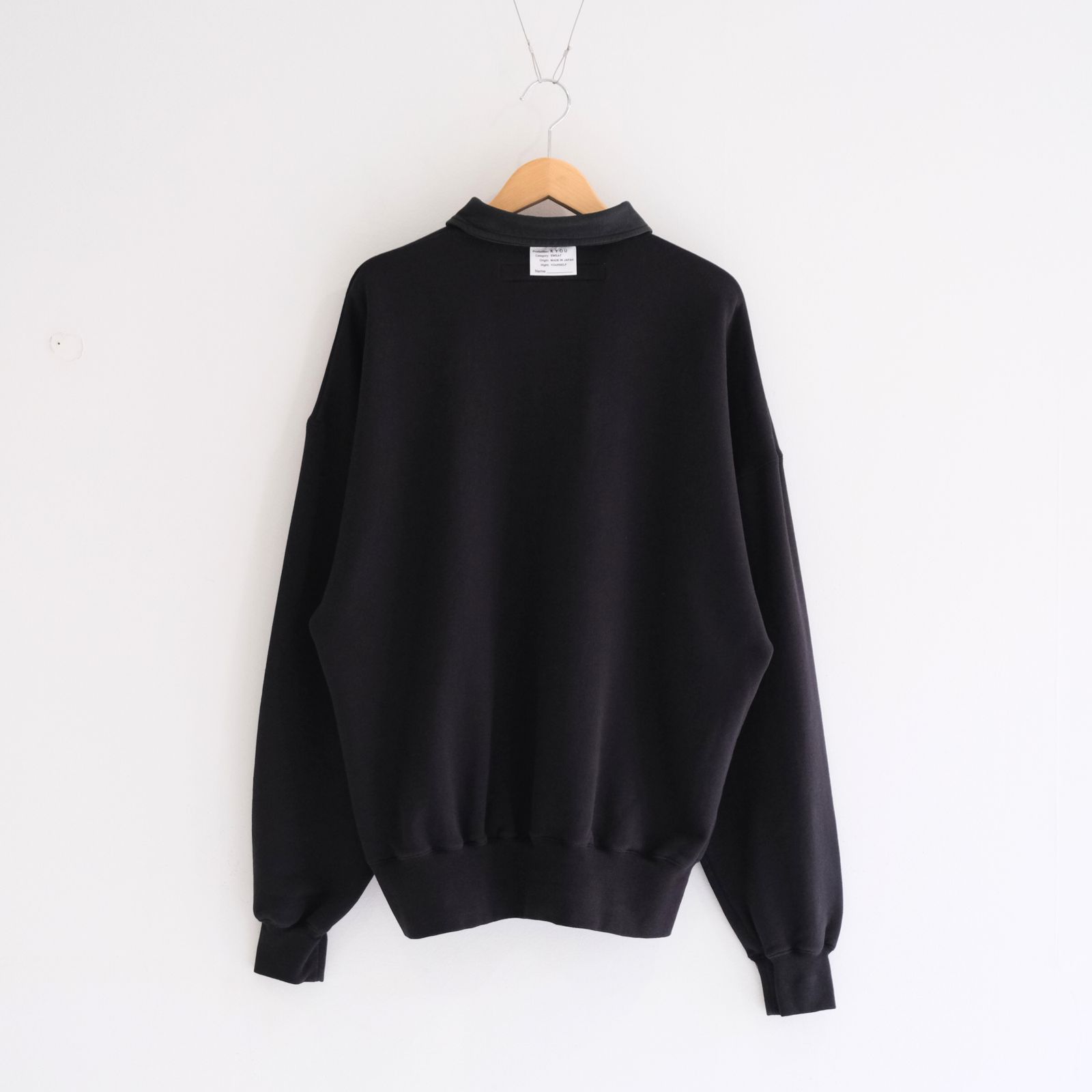 "BROTHERS" Leather × Original Supima Aging Cotton Sweat / ハーフジップ / スウェット / レザー / BLACK