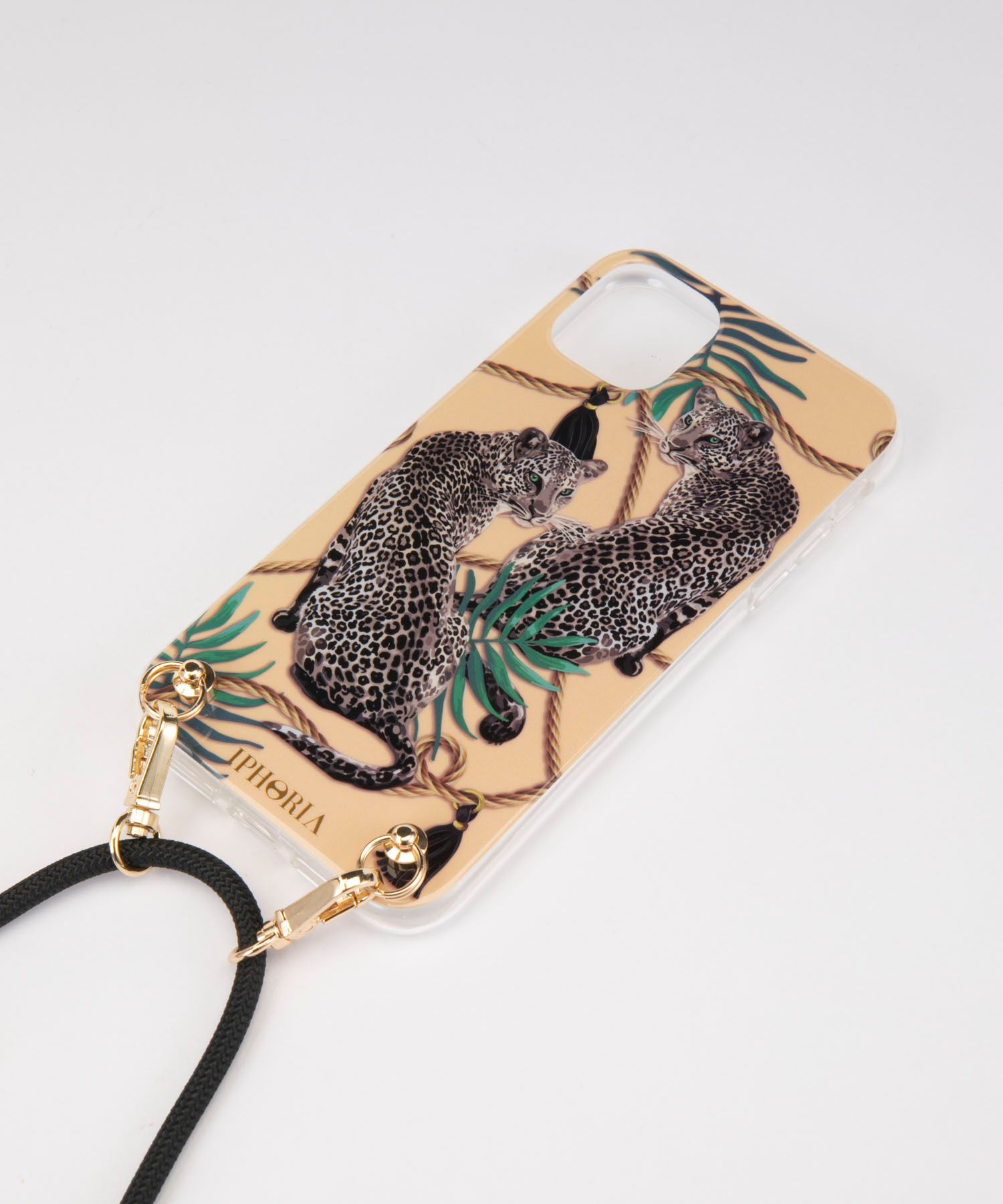 Necklace Case for Apple iPhone 11 - Nude Leopard - black Cord