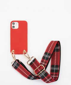 Necklace Case for Apple iPhone 12/12 Pro - Soft Touch Red with Tartan Strap