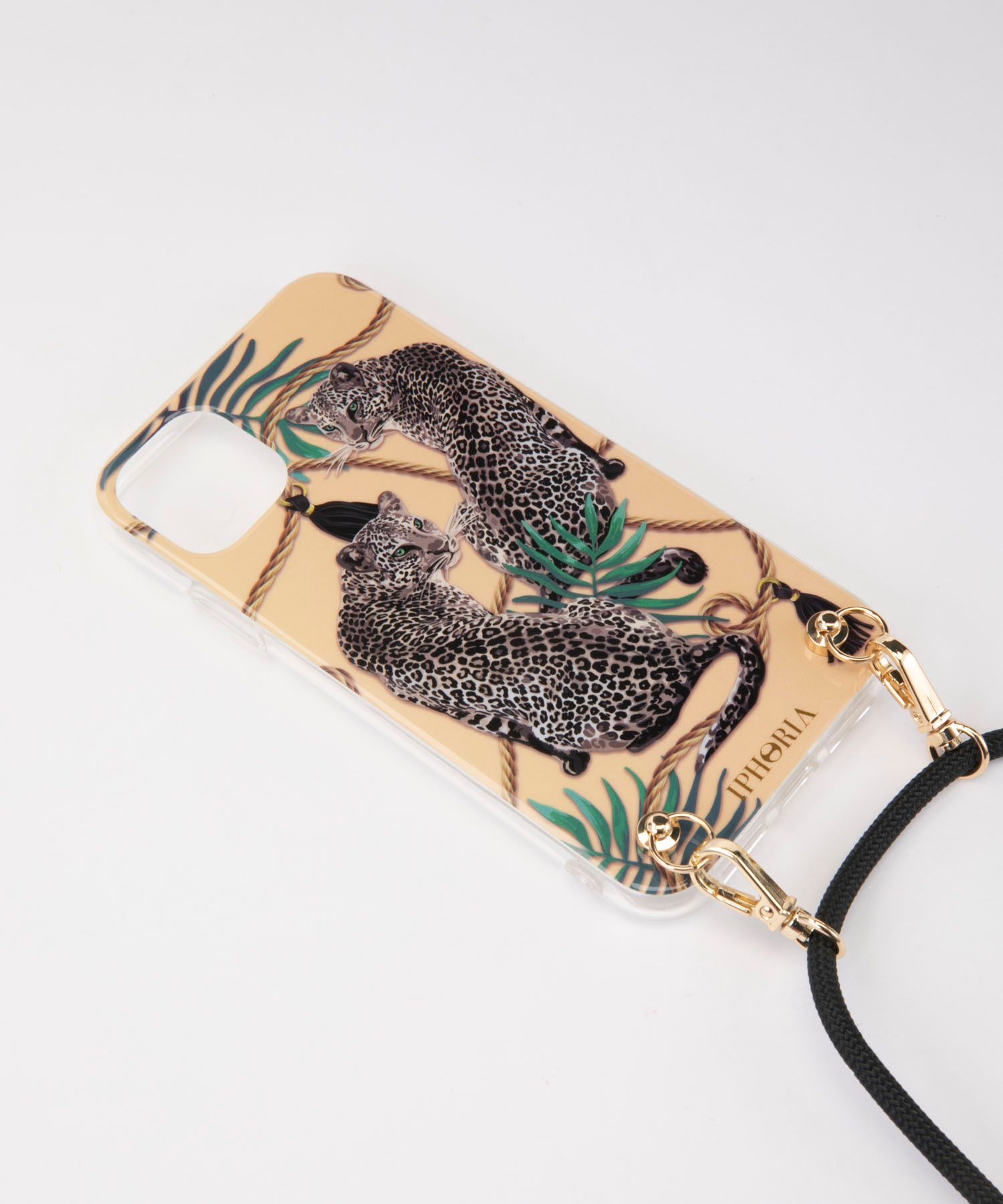 Necklace Case for Apple iPhone 11 - Nude Leopard - black Cord