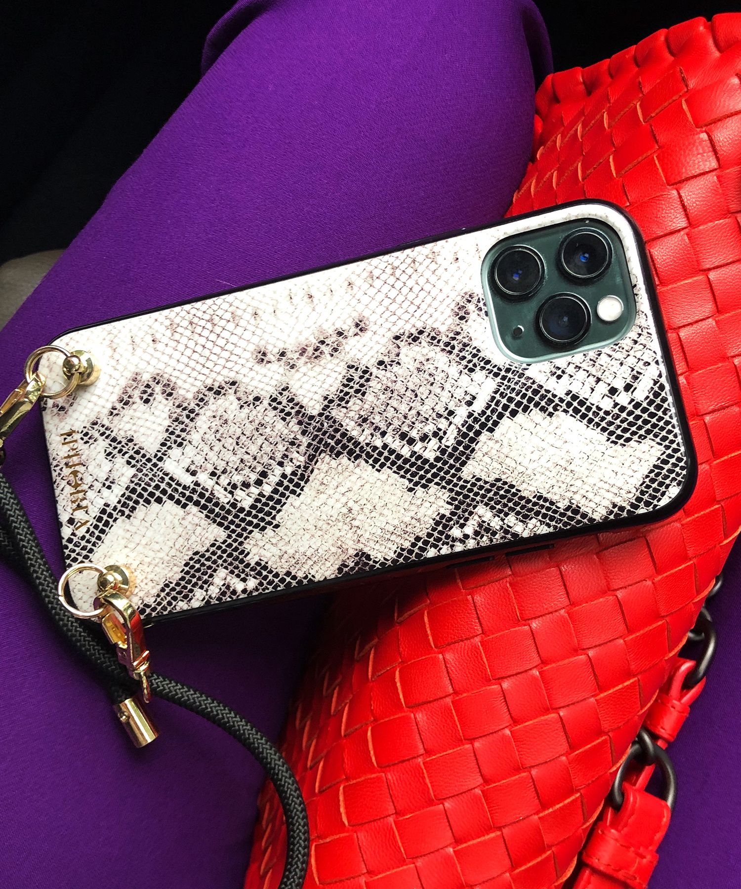 Necklace Case for Apple iPhone 11 with Black Cord - Natural Snake (nude)