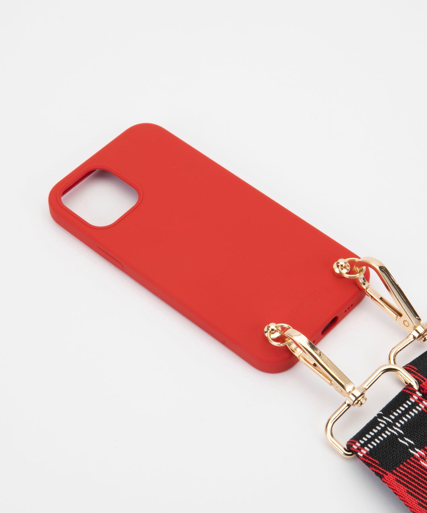 Necklace Case for Apple iPhone 12/12 Pro - Soft Touch Red with Tartan Strap