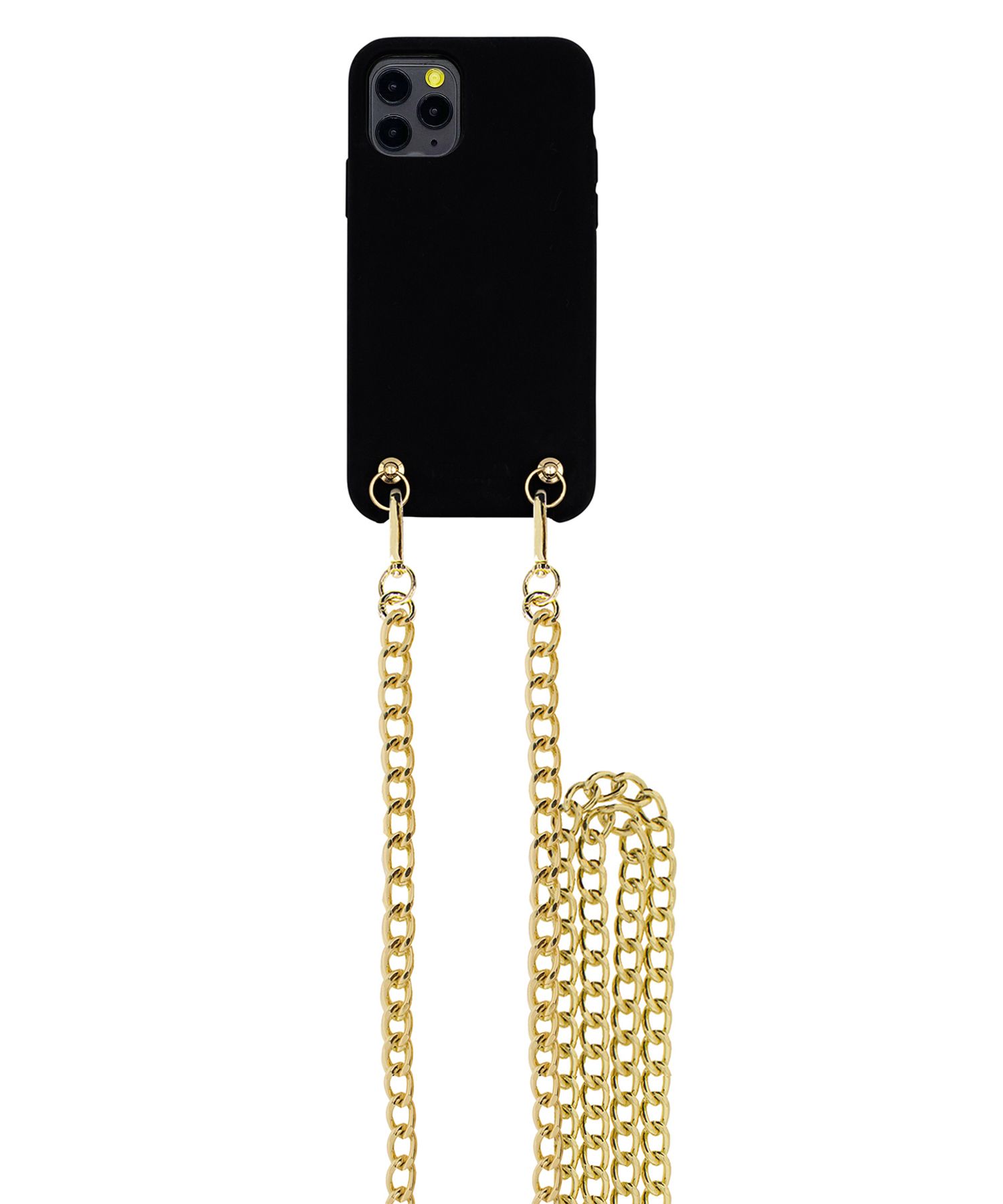 Necklace Case for Apple iPhone 12 Pro Max - Soft Touch Black with Gold Chain