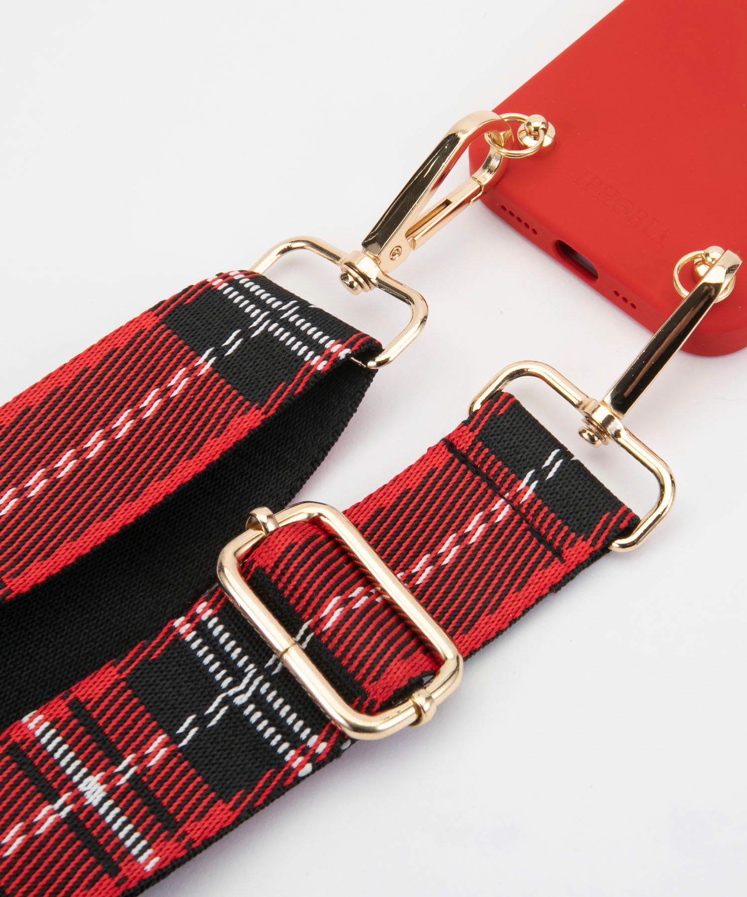 Necklace Case for Apple iPhone 12/12 Pro - Soft Touch Red with Tartan Strap