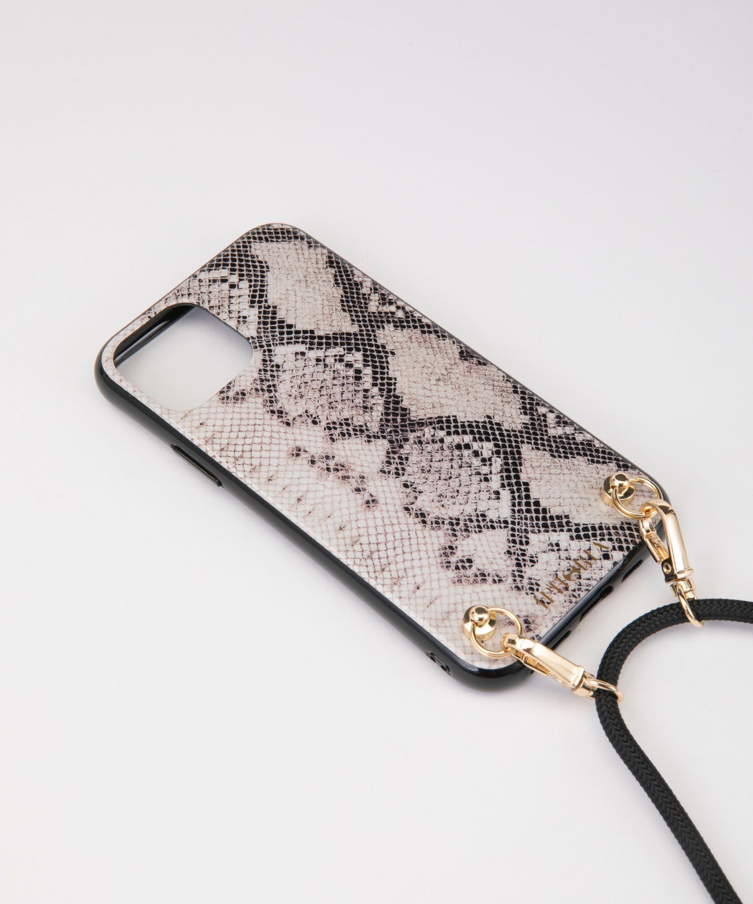 Necklace Case for Apple iPhone 11 Pro with Black Cord - Natural Snake (nude)