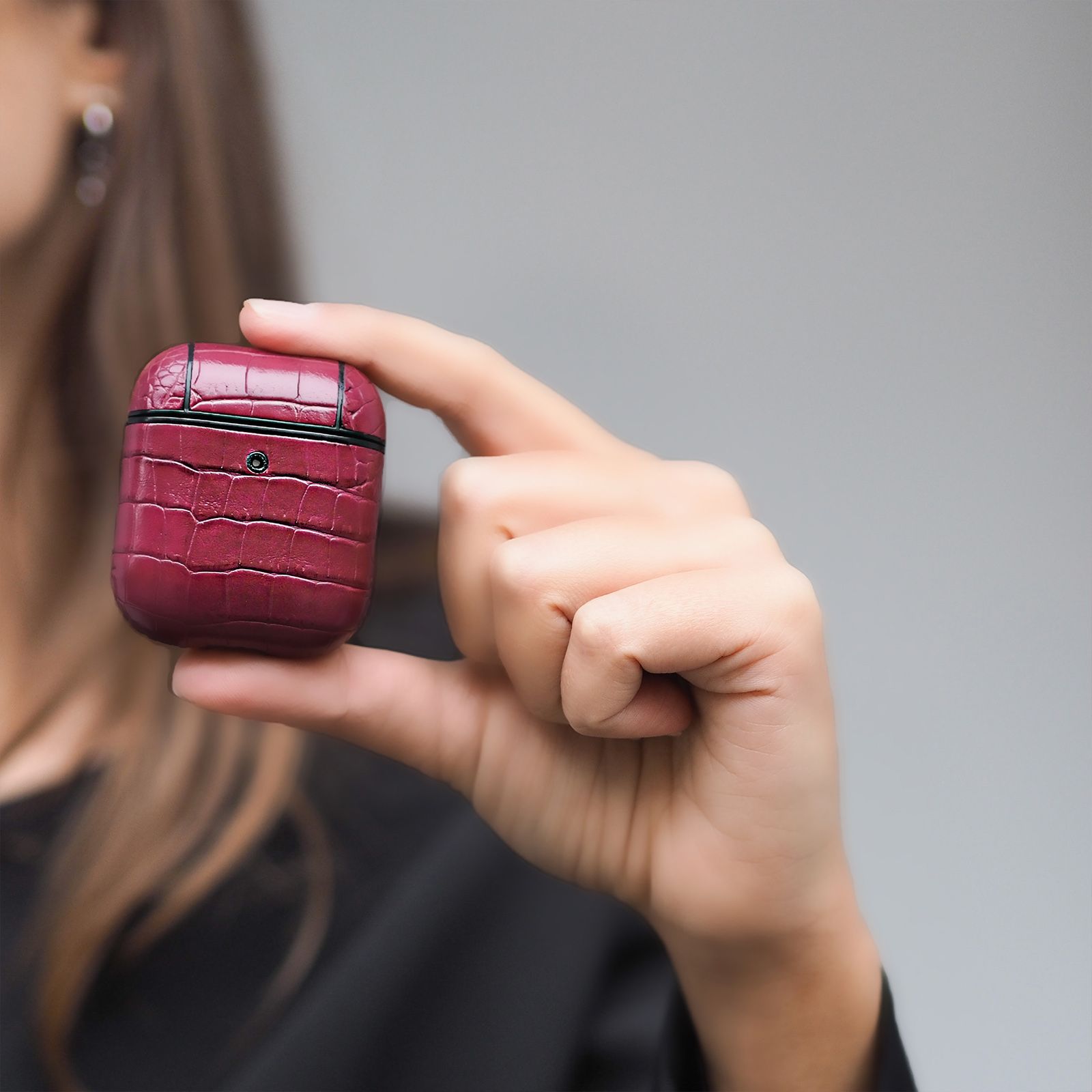 Key Chain Airpods Case - Plum Crocodile