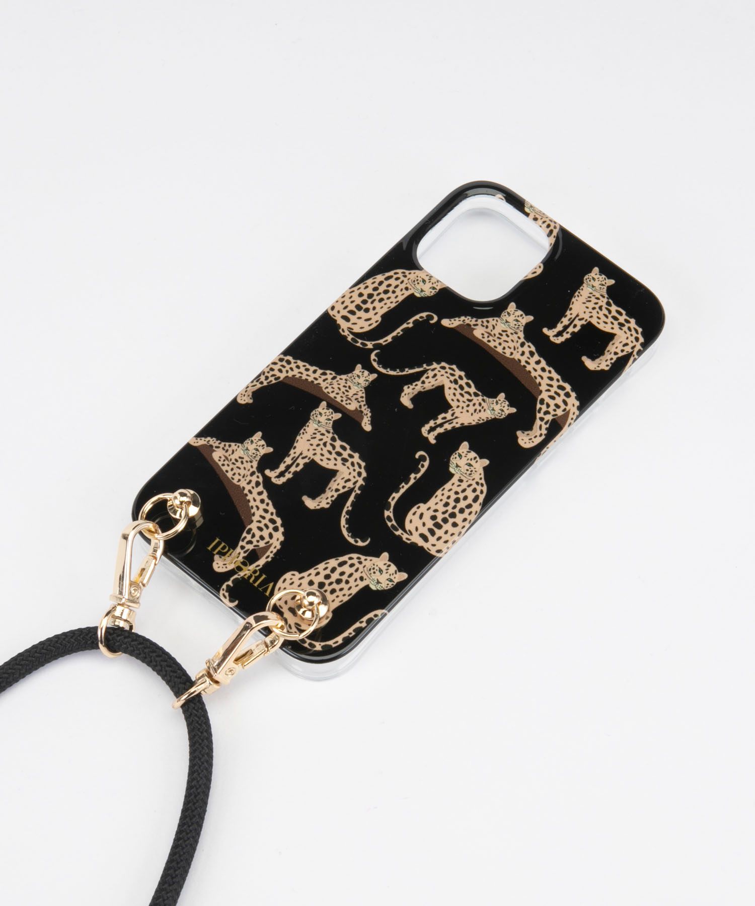 Necklace Case for Apple iPhone 12/12 Pro - Leopard Mosaic Black