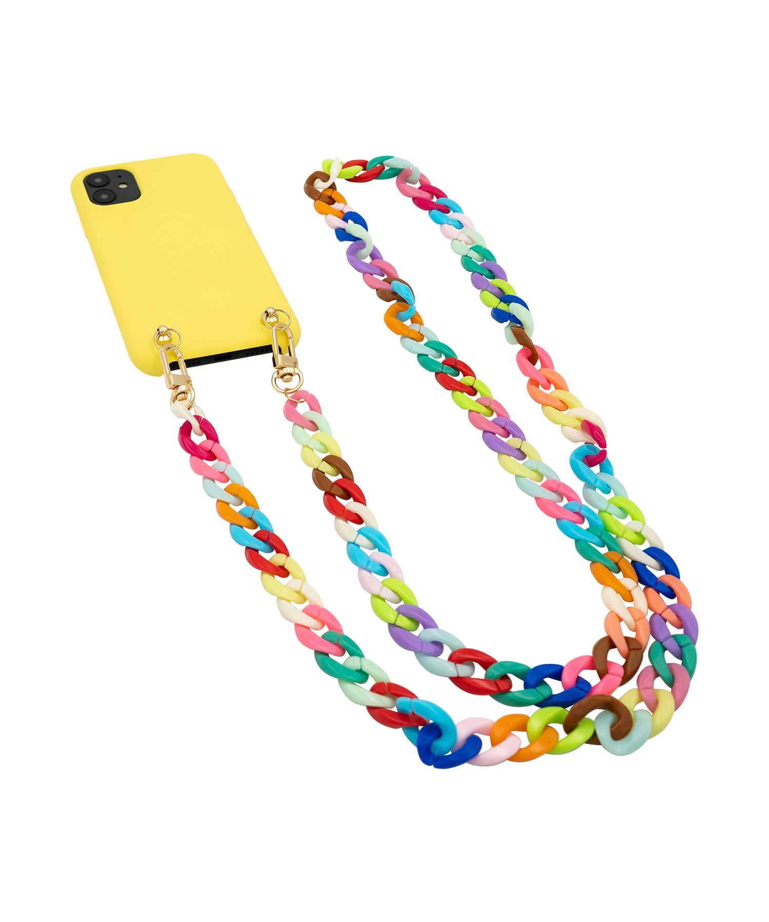 Necklace Case for Apple iPhone 12 mini - Soft Touch Yellow with Rainbow Chain