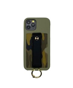 Case for iPhone 12/12 Pro - Vegan Leather Case With Holding Strap + Pocket + Ring - Olive