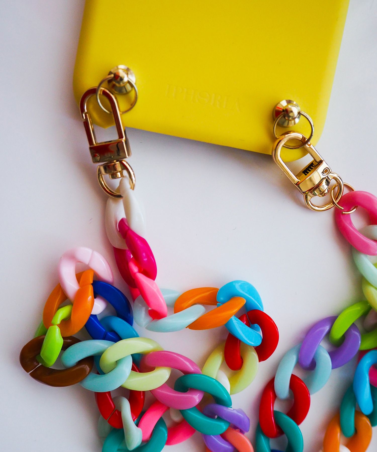Necklace Case for Apple iPhone 12 mini - Soft Touch Yellow with Rainbow Chain