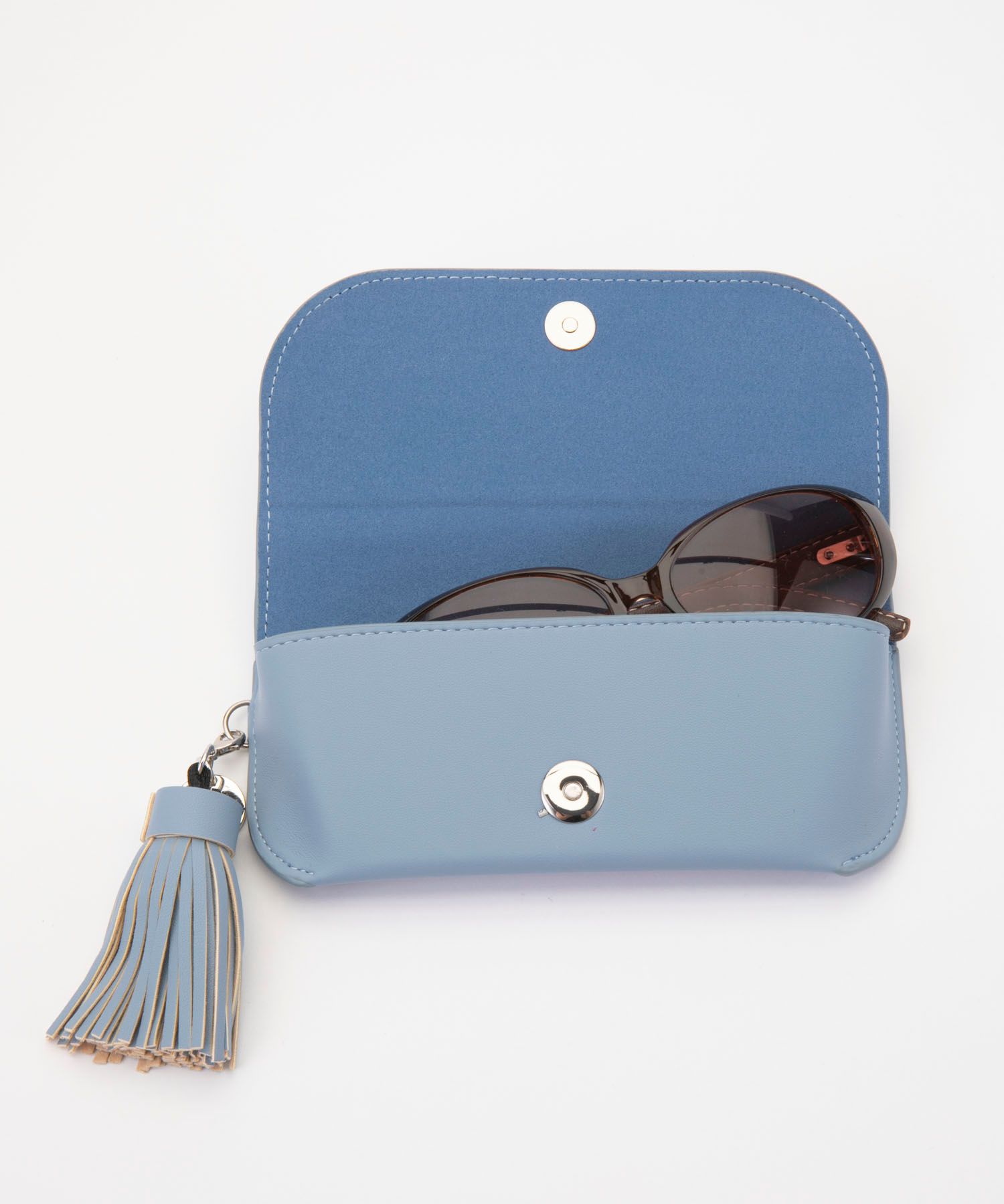 Glasses Case with Bag Holder - Blue Linen With Red Lips