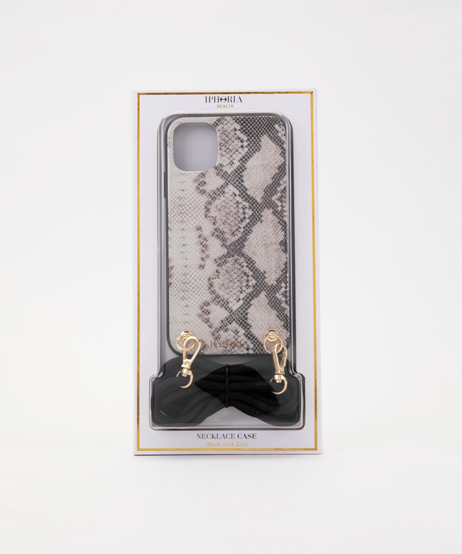 Necklace Case for Apple iPhone 11 with Black Cord - Natural Snake (nude)