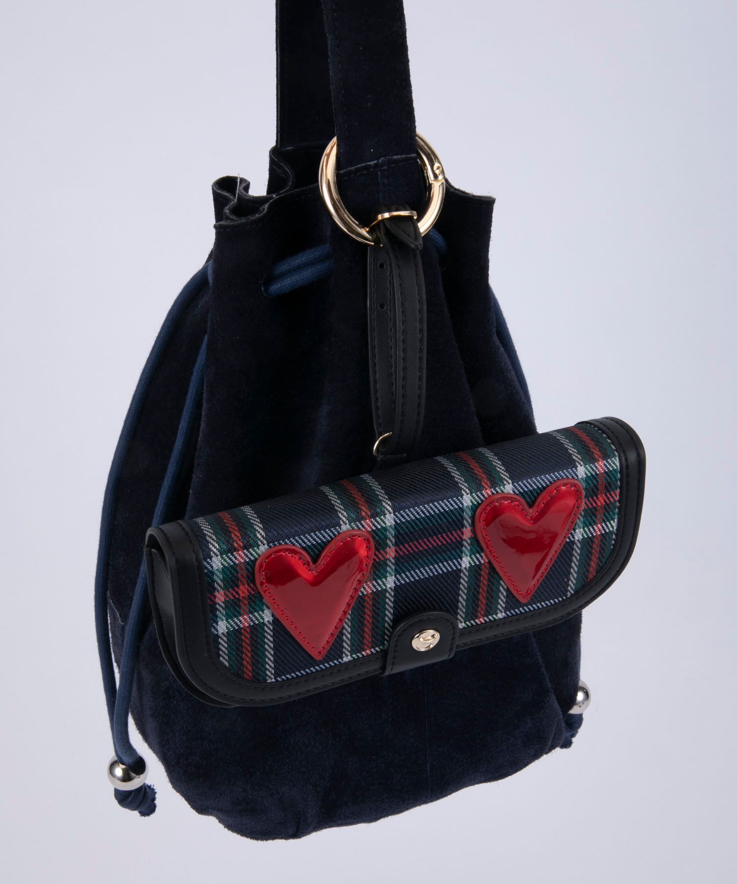 Glasses Case with Bag Holder - checkered with patent Hearts