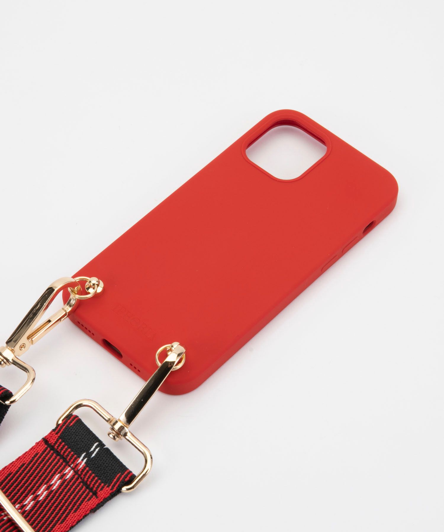 Necklace Case for Apple iPhone 12/12 Pro - Soft Touch Red with Tartan Strap