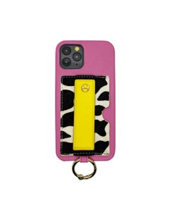 Case for iPhone 12/12 Pro - Vegan Leather Case With Holding Strap + Pocket + Ring - Pink