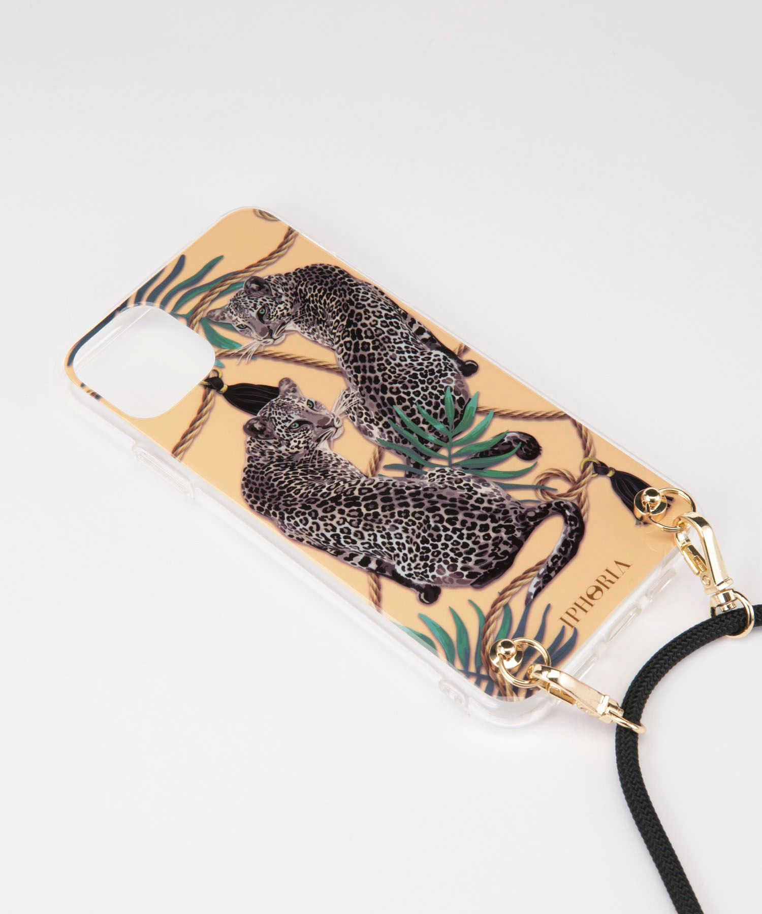 Necklace Case for Apple iPhone 11 Pro Max - Nude Leopard - black Cord