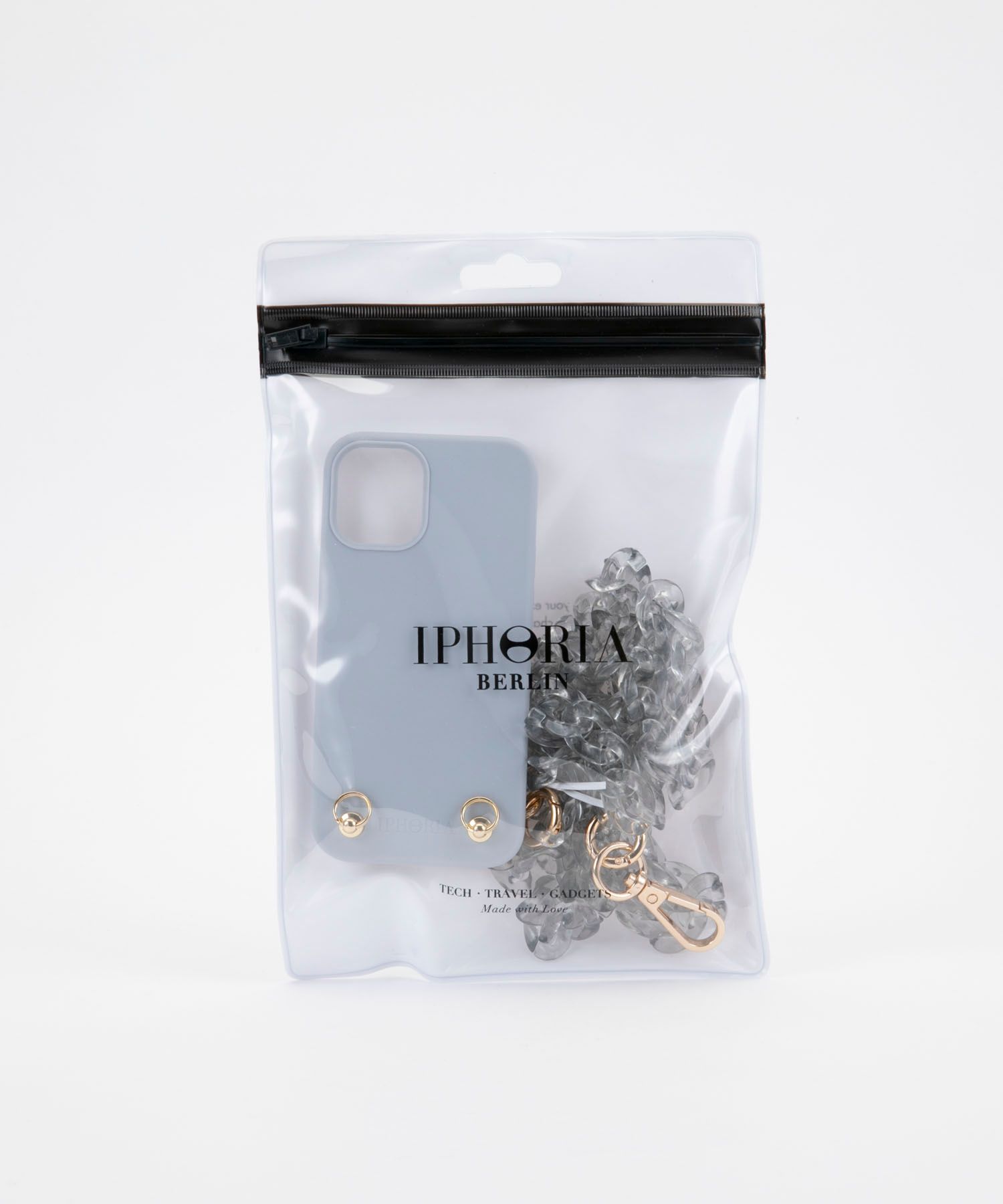 Necklace Case for Apple iPhone 12 mini - Soft Touch Grey with clear Chain