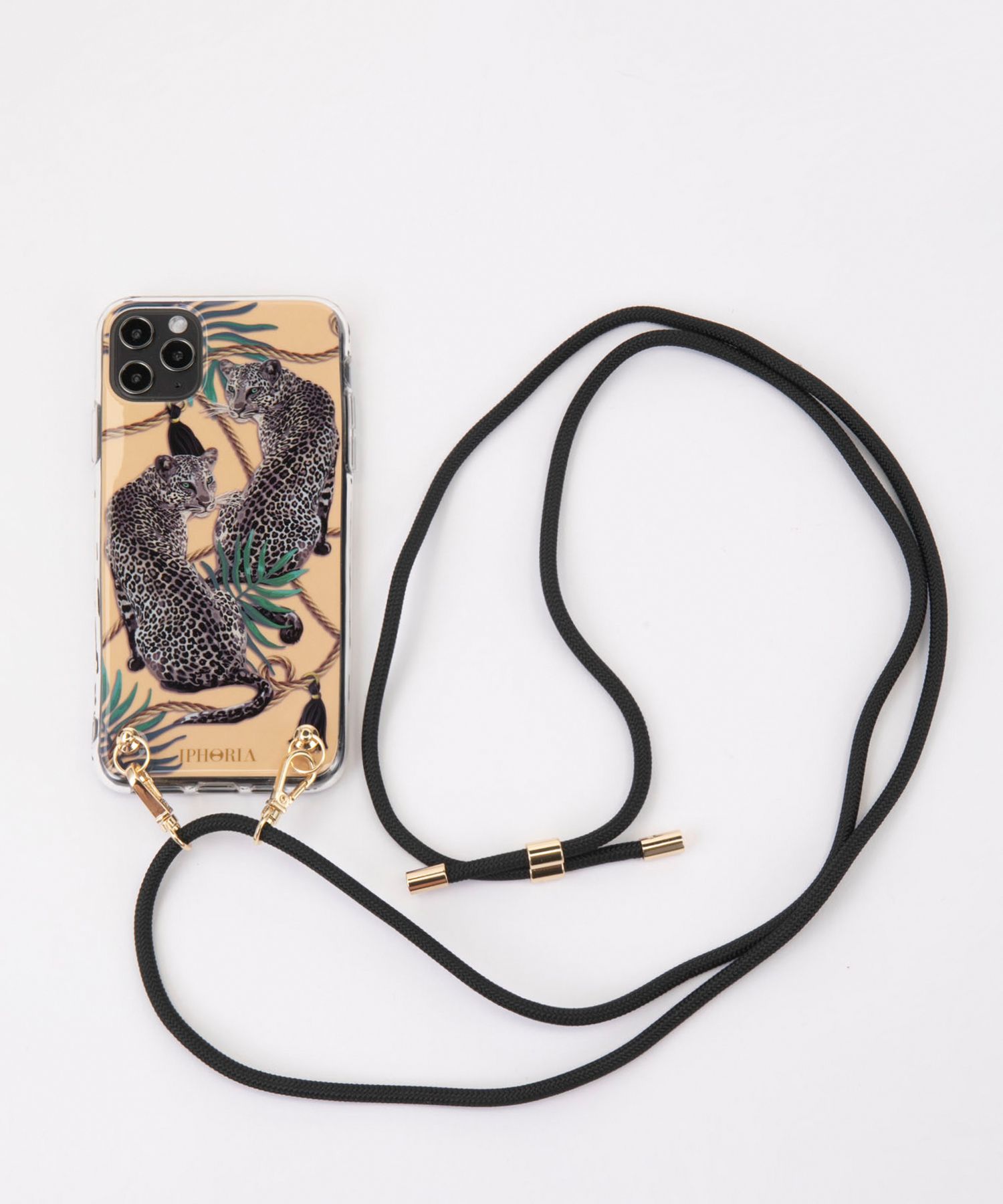 Necklace Case for Apple iPhone 11 Pro Max - Nude Leopard - black Cord