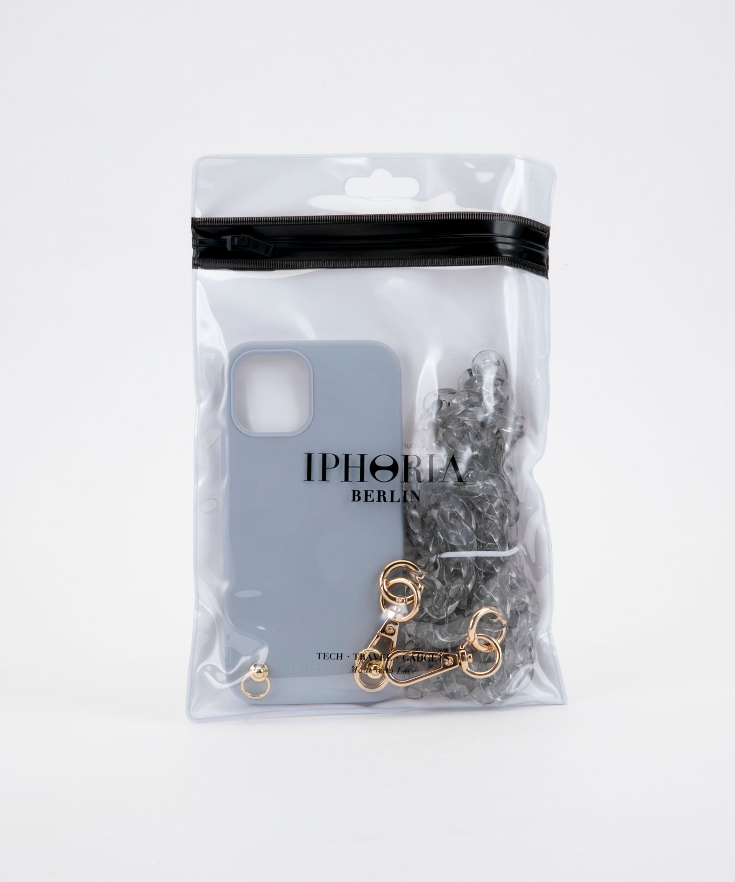 Necklace Case for Apple iPhone 12/12 Pro - Soft Touch Grey with clear Chain