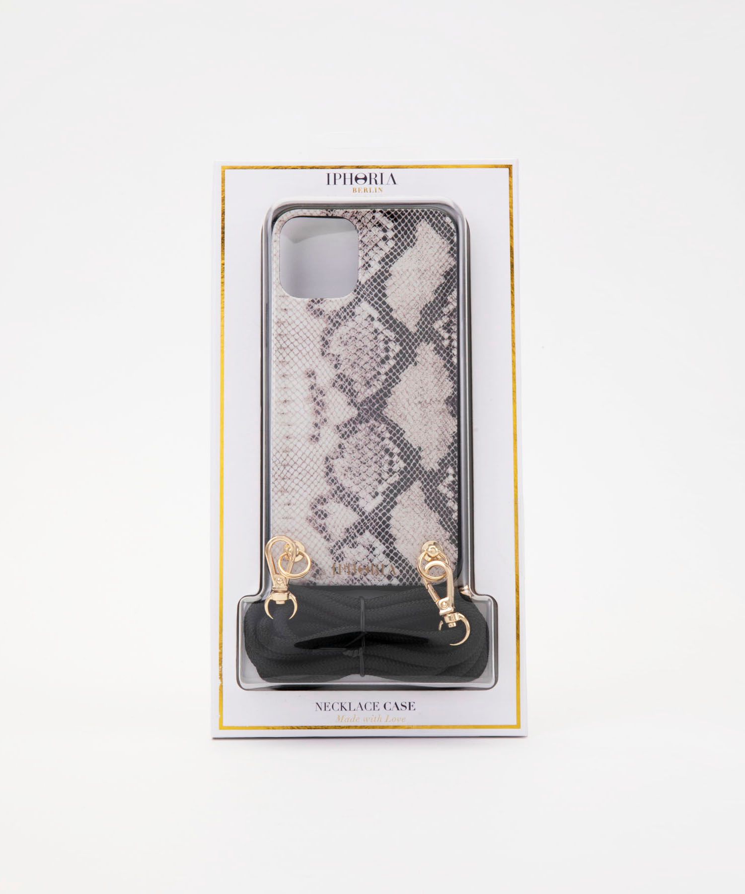 Necklace Case for Apple iPhone 11 Pro with Black Cord - Natural Snake (nude)