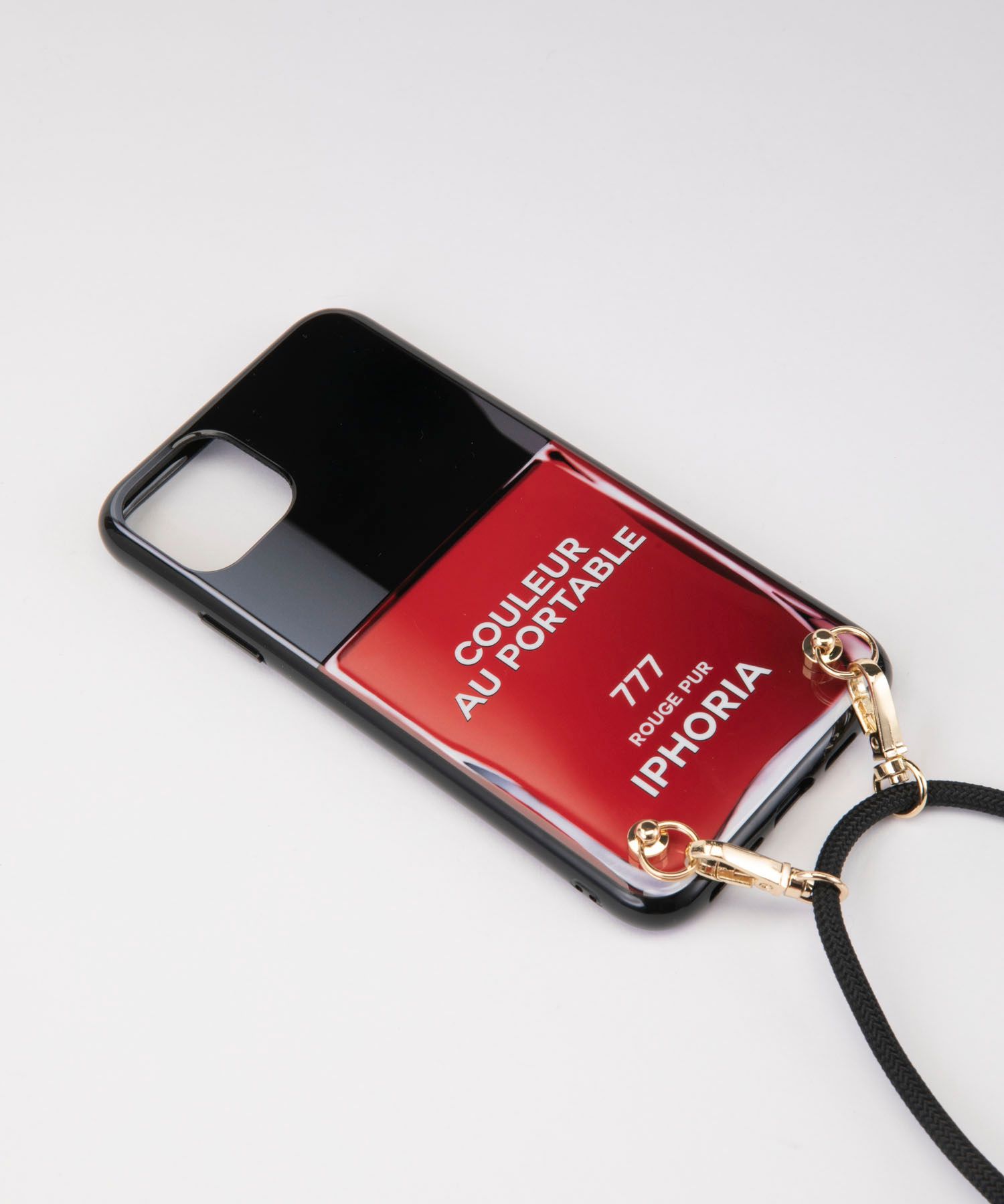 Necklace Case for Apple iPhone 11 ProMax with Black Cord - Couleur Au Portable Vernis Rouge Pur