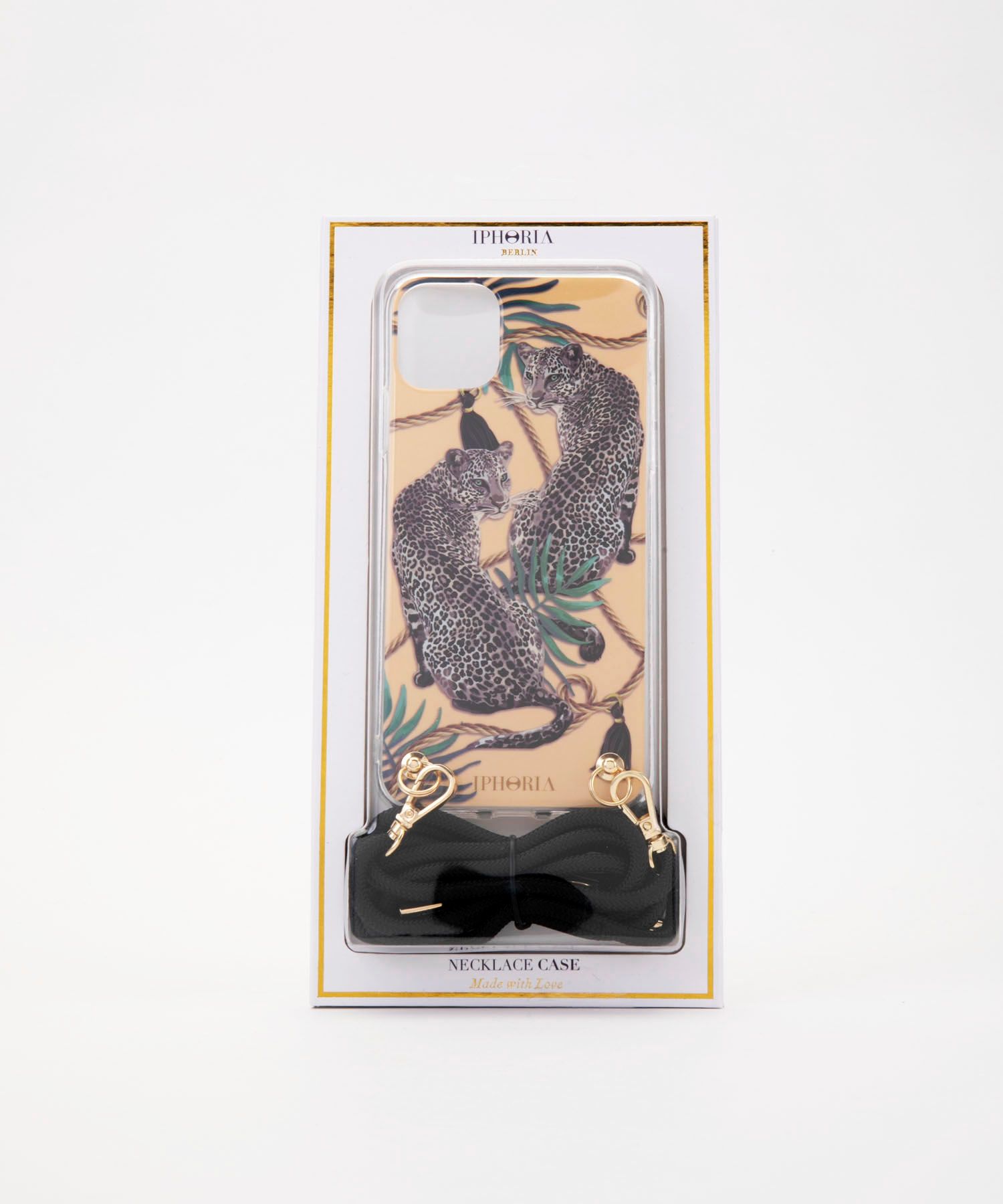 Necklace Case for Apple iPhone 11 Pro Max - Nude Leopard - black Cord