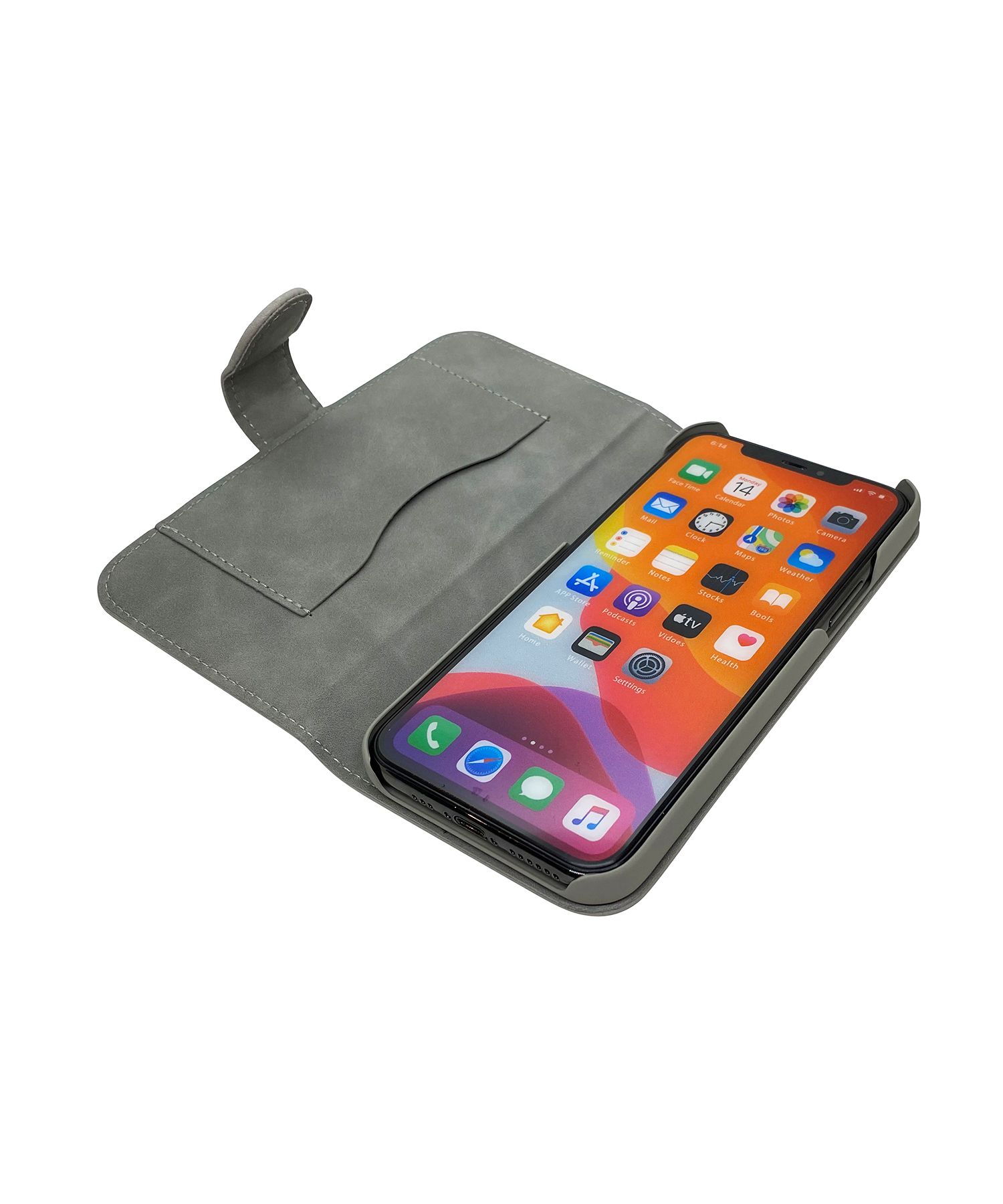 Bookcase for iPhone 12/12 Pro - Grey With Heart Pocket